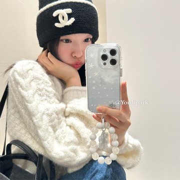 由里公園ins秋冬氛圍感閃粉立體雪花掛繩適用16pro蘋果16ProMax手機殼iPhone16全包14新款14Promax保護套15女