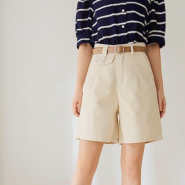 OB嚴選-高含棉質感純色A字短褲(附皮帶)