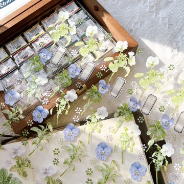 菫 (白紫) 復古花卉 PET 和紙膠帶 10米卷 貝殼光 水晶 台灣製