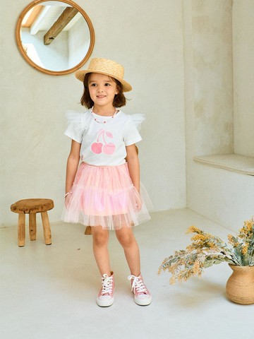 Hologram Sheer Tulle Short Skirt [Pink]