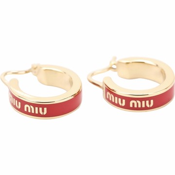 miu miu 字母搪瓷金屬圓弧針式耳環(紅色)