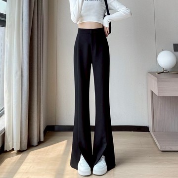 白鳥麗子 [現貨快出] 【S-3XL全尺碼】長褲 百搭素面前開衩高腰微喇叭直筒落地褲