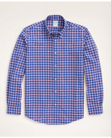 Brooks Brothers Men's Stretch Milano Slim-Fit Sport Shirt, Non-Iron Check | Dark Blue | Size XS