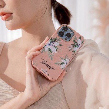 淺紫羅蘭 蜜荔殼 蜜荔粉天然皮革殼 - iPhone客製化手機殼