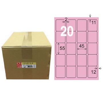 【龍德】LONGDER 三用電腦標籤 A4 20格 圓角 45*55mm粉紅1000張/箱 LD-857-R-B(適用雷射、噴墨、影印)