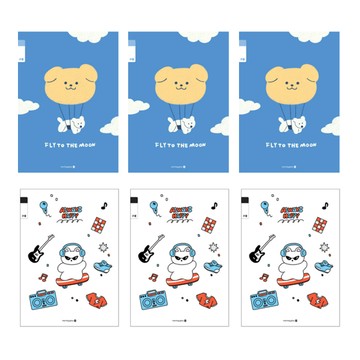 morning glory 21行寬格筆記本A 小學3~6年級適用 6本組  飛天小狗 + 搖滾小貓  1組