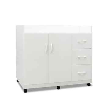 ASSARI-防潮防蛀塑鋼緩衝雙門三抽碗盤櫃-附輪(寬95x深42x高木紋