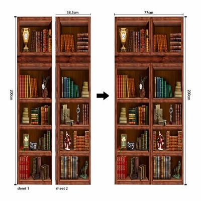ウォールステッカー 本棚 bookshelf ドア 3D 壁紙 シール 貼ってはがせる 室内用 ドア装飾シート 防水シール 部屋 ドアシート ドア壁紙 DIY おしゃれ 飾り
