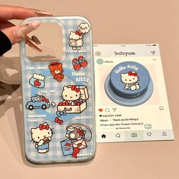 藍格子KT貓適用於蘋果17PROMAX手機殼iPhone16plus防摔15輕奢14硬殼13大孔12磁吸殼11保護殼