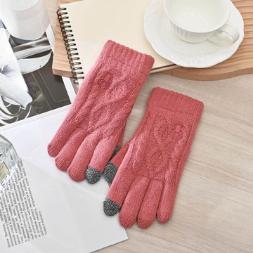 CB莫蘭迪麻花觸控雙層手套-豆粉