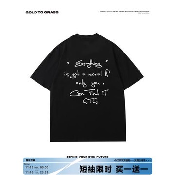 GTG原創美式復古潮牌字母圓領短袖男新款純棉oversize半袖體恤