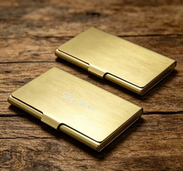 客製雷射雕刻復古拉絲金名片夾 輕奢商務名片盒 可刻字