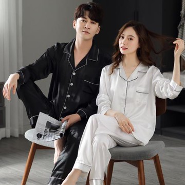 長袖睡衣女2025新款春秋情侶套裝長袖長褲高級感白色薄款男家居服