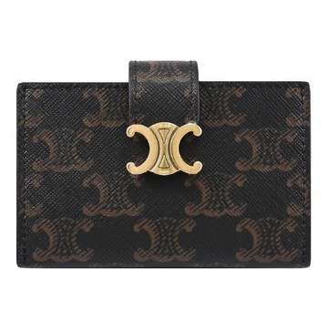 CELINE TRIOMPHE 品牌金屬LOGO印花皮革風琴式卡包(深咖)