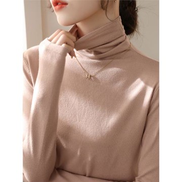 春季新款堆堆高領長袖修身羊毛針織打底衫女內搭今年流行加絨上衣