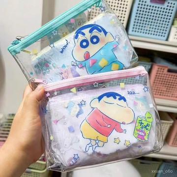 小編推薦📝日本蠟筆小新週邊水彩風卡通印花PVC透明洗漱包收納化妝包兩件套