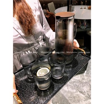 ins輕奢日本玻璃水杯冷水壺套裝夏季涼水壺家用耐高溫加厚帶托盤