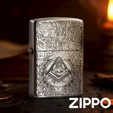 ZIPPO 銀色機身防風打火機 雷雕工藝 秘密結社的神秘印記 古老的智慧 終身保修ZA-6-O28