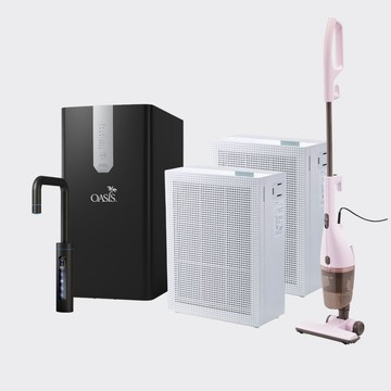 【成家4件組-30坪推薦】OASIS櫥下氣泡三溫淨水機+Coway清淨機*2 再送Twinbird吸塵器