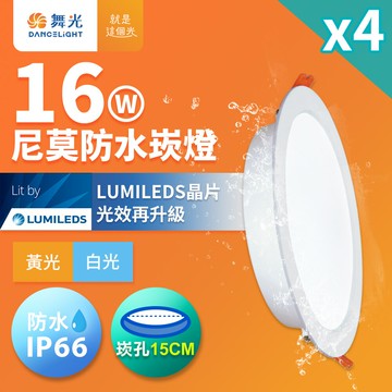 【DanceLight 舞光】4入組 16W LED崁燈 崁孔15cm 尼莫防水嵌燈 IP66防塵防水坎燈(白光/黃光)【APP滿額下單10%點數(單一帳號最高5000點)】1/31止
