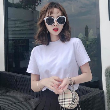 白色半高領短袖t恤女夏季2025新款純棉半袖寬松正肩體恤上衣ins潮