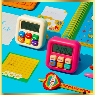 WIGGLE WIGGLE 數字秒錶,可愛的書桌和廚房計時器象牙色/粉紅色