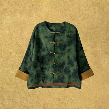 【晴翠】新中式復古/桑蠶絲紅云紗暗紋提花對開襟圓領上衣外套