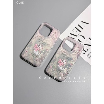 少女瑪麗貓適用iPhone15promax手機殼蘋果14羽紗燙銀13/12/11潮流