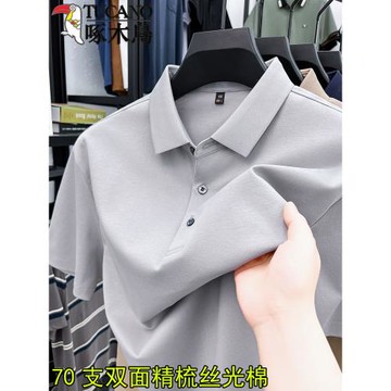 啄木鳥高端100%純棉短袖T恤男2024新款夏季雙面絲光棉翻領POLO衫
