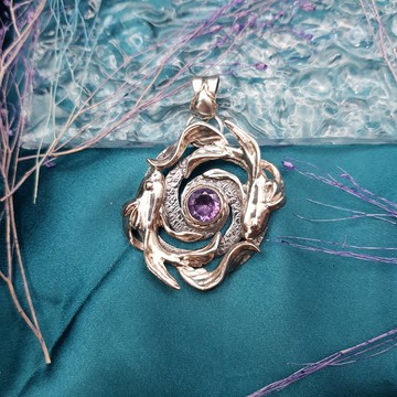 【雙魚座】925銀 手作銀飾 紫水晶 銀魚 銀河系 項鍊墜飾