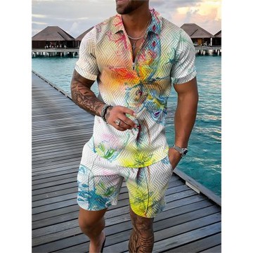 Simple casual printed half sleeve set 簡約休閑印花半袖套裝男