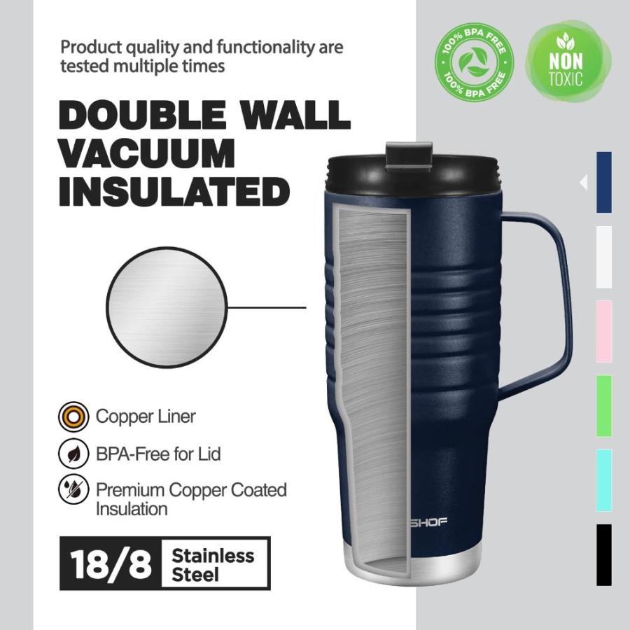 HAUSHOF 24 oz Travel Mug with Handle, Stainless Steel Vacuum Insulated Coff