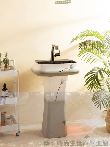免運 可開發票 復古立柱式洗臉盆方形別墅戶外庭院洗手盆臺一體落地小戶型立柱盆