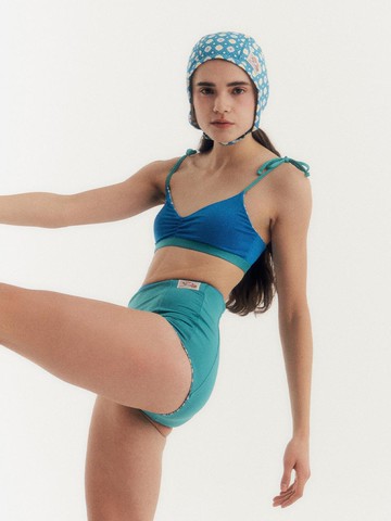 Granny Sunflower Shirred Reversible Bikini - Blue