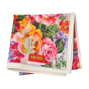 KENZO 經典品牌巴黎花漾綻放圖騰字母LOGO帕巾(白底系/46CM)