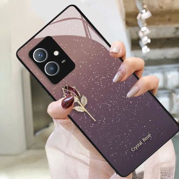 適用vivoy33s手機殼y33s維沃V2166A套5G新款玻璃郁金香簡約輕奢個性男女龍年創意情侶高級感手繩防滑新品全包