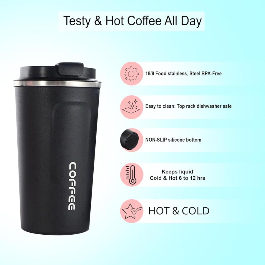 17 OZ Travel Coffee Mug  Insulated Tumblers  Coffee Mug With Lid  Thermal Travel Mug  Stainless Steel Tumblers  Reusable Thermal Cup  Leak Proof le