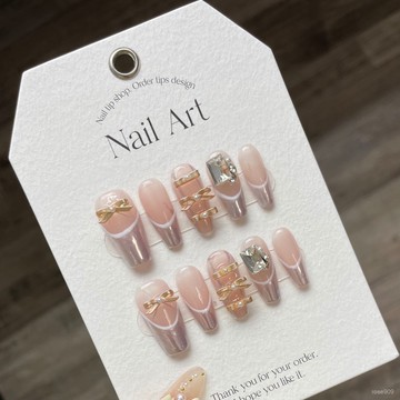 💯韆指彩繪💯芭蕾舞鞋穿戴甲中長款高級感溫柔公主僊氣裸色粉色法式蝴蝶結美甲美甲師藝禾 9SKA