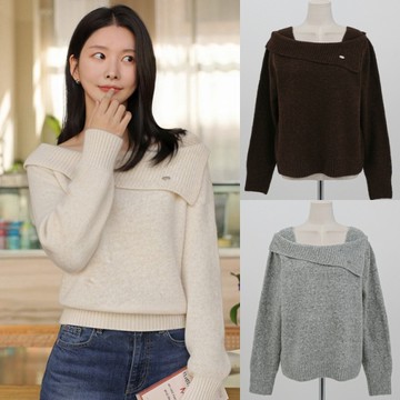 溫柔針織金屬釦飾不對稱翻領長袖上衣．白鳥麗子