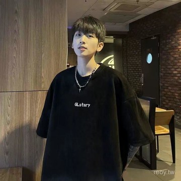 已售9642件💖輕奢小資💼 純棉t恤男短袖夏季新款美式高街潮牌重磅青少年寬鬆休閑半袖體恤 JJVE