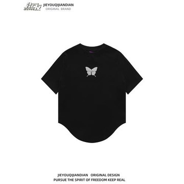 美式街頭正肩蝴蝶短袖T恤女夏季ins潮牌辣妹風不規則短款修身上衣