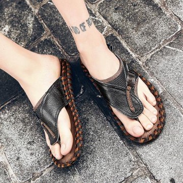 特大碼人字拖男真皮45加大號46男士拖鞋外穿47沙灘防滑休閑涼拖48