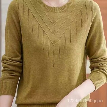 中女士毛衣 圓領毛衣 寬鬆針織衫 秋冬款毛衣打底衫 長袖上衣 媽媽裝 大碼毛衣 套頭毛衣 上衣女 簡約款