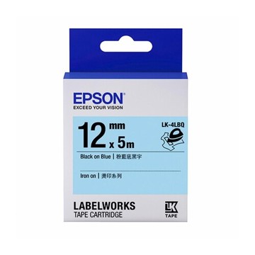 EPSON 燙印系列 12mmx5M 粉藍底黑字標籤帶 / 盒 LK-4LBQ｜領券最高折$220