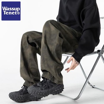 Wassup tenet臟臟做舊復古休閑褲男款春秋季寬松百搭沖鋒直筒長褲