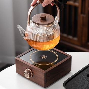 秦藝圍爐烤茶家用室內胡桃木電陶爐蒸茶器煮茶爐玻璃燒水茶壺套裝