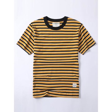 復古雙紗純棉細條紋短袖男夏阿美咔嘰230克海魂衫情侶撞色休閑T恤