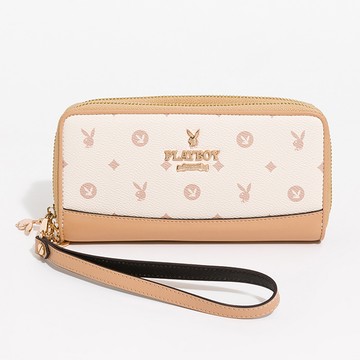 PLAYBOY - 雙拉鍊長夾附手挽帶  Daylight系列 - 米色