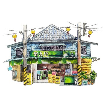台灣街屋-嘉義木屋雜貨店-懷舊海報30x40cm-掛畫-複製畫