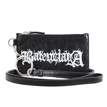 BALENCIAGA 巴黎世家 594548 歌德式LOGO小羊皮頸掛零錢卡包.黑